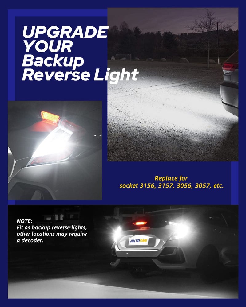 AUTOONE 3157 LED Bulbs White, 3056 3156 3057 4057 4157 LED Bulbs for Backup Reverse Blinker Brake Tail Lights, 6500K, Pack of 2 - Image 3